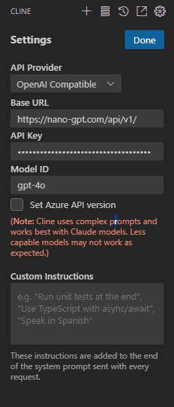 Using Kilo Code with NanoGPT