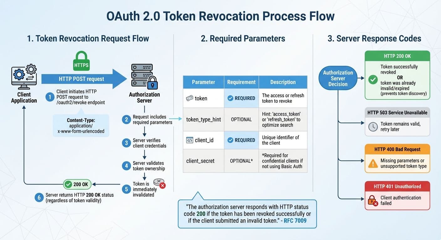 OAuth 2.0 Token Revocation Process Flow and Parameters